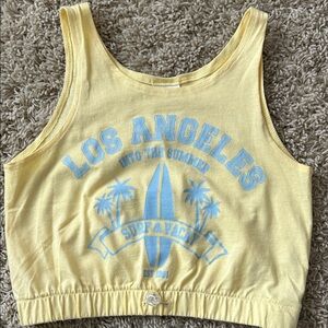 Zara Yellow Cropped Tank Top with Light Blue Surf Graphic Size 9